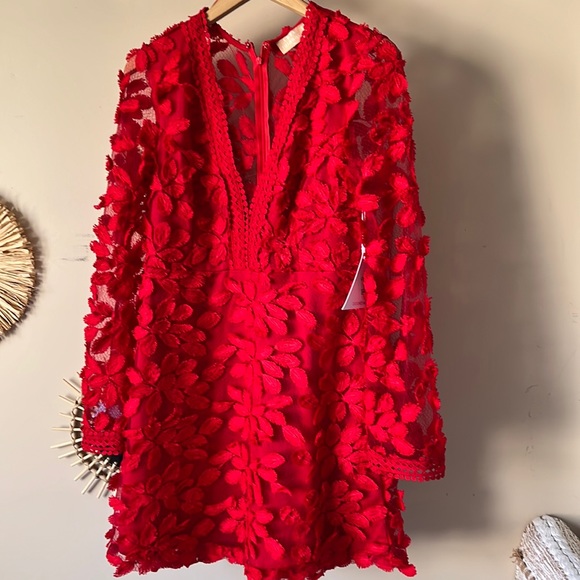 Red Appliqué mini dress. New with tags, see thru back and see thru low in front - Picture 1 of 4